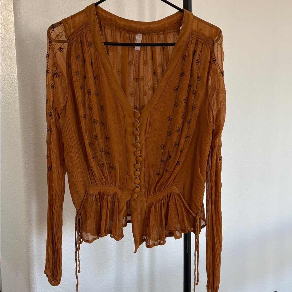 Free People Long Sleeve Button Down Top Size M - Picture 2 of 8